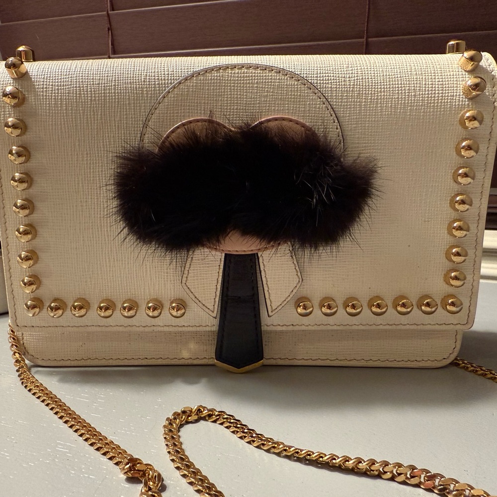 Fendi Beige and Gold Crossbody Bag